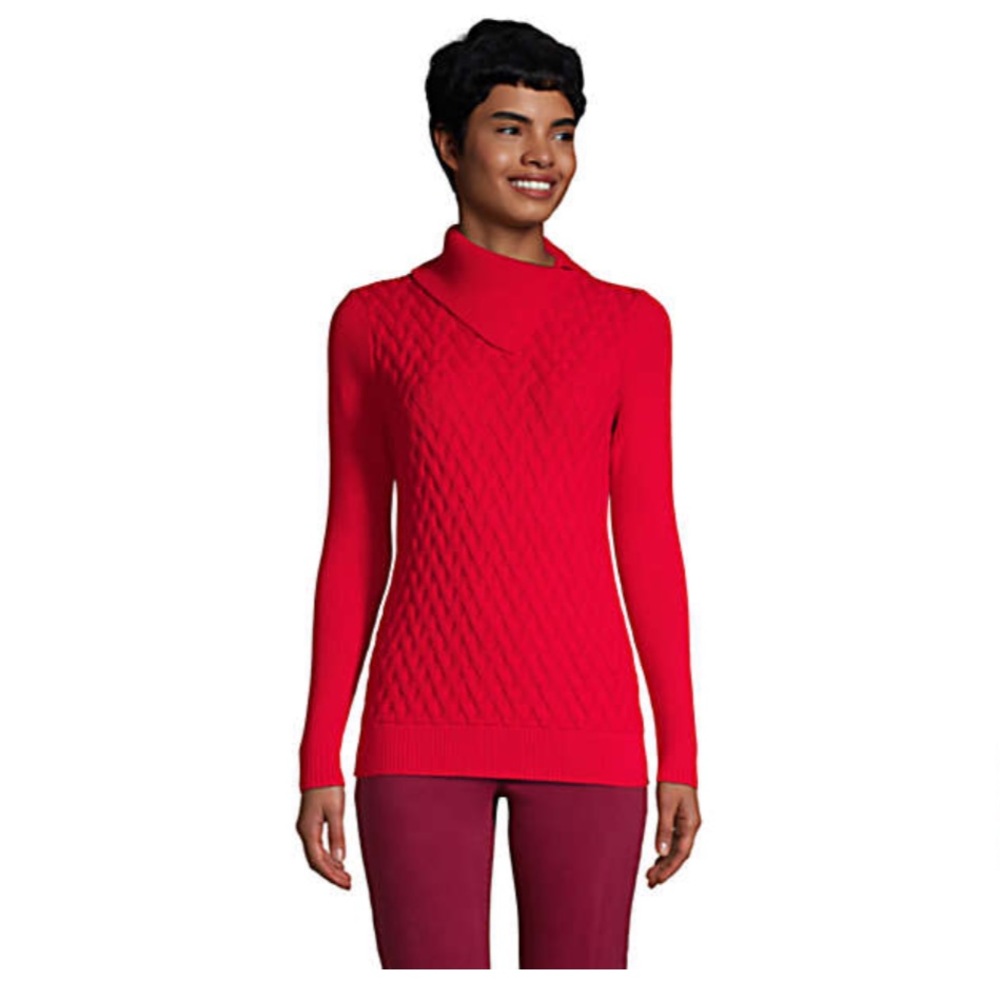 Land’s End Fine Gauge Cotton Mix Stitch Turtleneck Sweater
